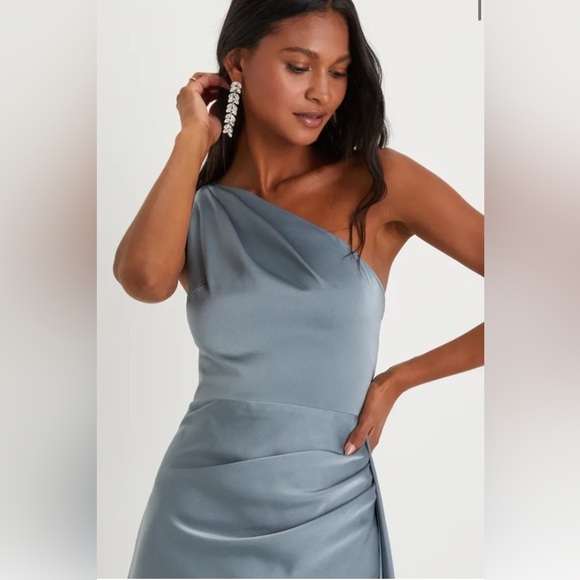 Lulu's Slate Blue One-Shoulder Maxi Dress - Picture 5 of 12
